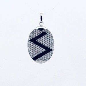 Brand New Sterling Silver Oval Pendant Encrusted with Black & White Crystals, 1”